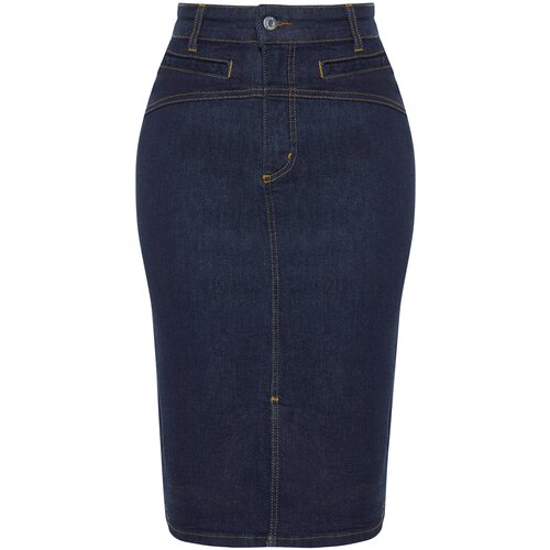 Trendyol Curve Dark Blue Slit Mini Pencil Denim Skirt Cene