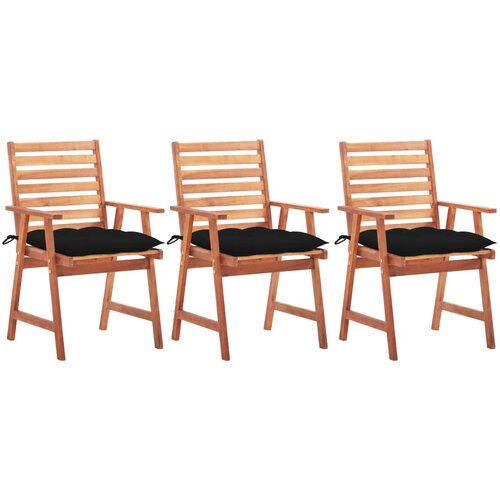 3 Vrtni jedilni stoli 3 kosi z blazinami trden akacijev les Slike