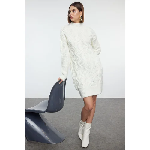 Trendyol Ecru Midi Knitwear Soft Textured Hair Knit Dress