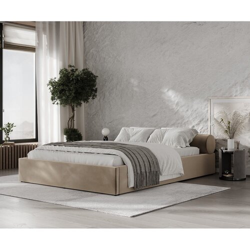 Maison de R&amp;ecirc;ve Svetlo rjava oblazinjena zakonska postelja s prostorom za shranjevanje z letvenim dnom 140x200 cm Solvo &amp;ndash; Slike