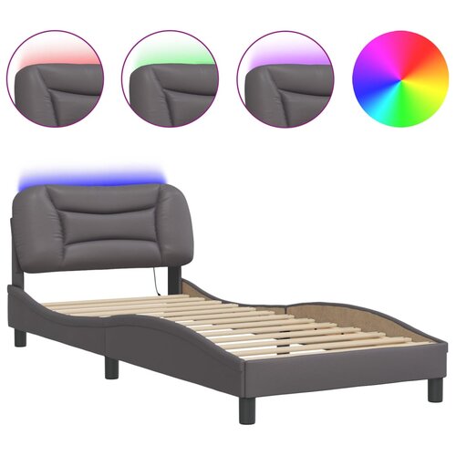 vidaXL Posteljni okvir z LED lučkami siv 80x200 cm umetno usnje, (21112344) Cene