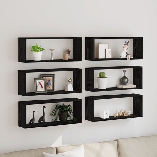 vidaXL Zidne police Set od 6 Crni hrast Inženjersko drvo 60 x 15 x 23 cm Cijene