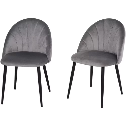 HOMCOM Komplet dveh oblazinjenih stolov za jedilnico in dnevno sobo, nordijski in ergonomski dizajn iz kovine in žameta, 52x54x79 cm, siva, (20745234)