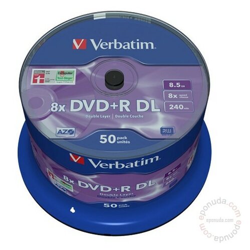 Verbatim DOUBLE LAYER 8.5GB DVD+R DL 8X 1/50 43758 disk Slike