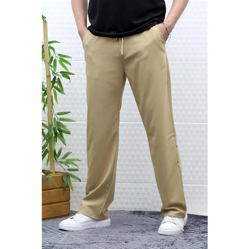 Dewberry 50373 Elastic Waist Mens Trousers-CAMEL