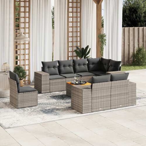 vidaXL 9-dijelni set vrtnih sofa od poliratana s jastucima sivi Cijene
