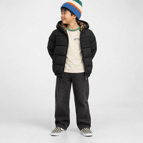 Guess Puhovke HOODED LS PADDED JACKET W/ZIP Črna Slike
