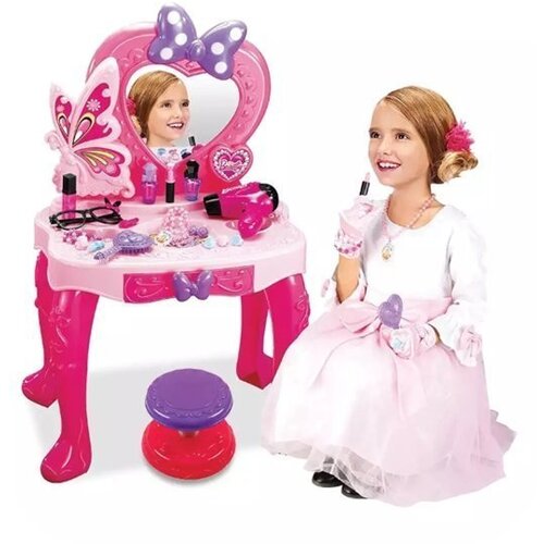 Lean Toys beauty set toaletna mizica za dekleta z ogledalom, zvoki, svetlobo in stolčkom Slike
