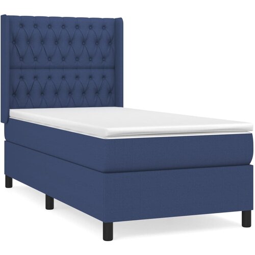 VidaXL Box spring postelja z vzmetnico moder 90x200 cm blago, (20897523) Slike