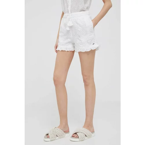 Pepe Jeans Pamučne kratke hlače Cleva boja: bijela, glatki materijal, visoki struk