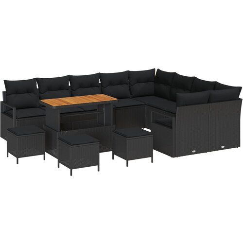 vidaXL 13-delni vrtni sofa set z blazinami črn poli ratan akacija, 4-delni vrtni jedilni set z blazinami črn poli ratan akacija, 2-sedežna vrtna sofa z blazinami črna poli ratan Cene