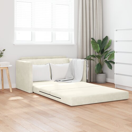 VidaXL talni kavč na posteljo 2-v-1 krem 124x204x61 cm velvet Slike