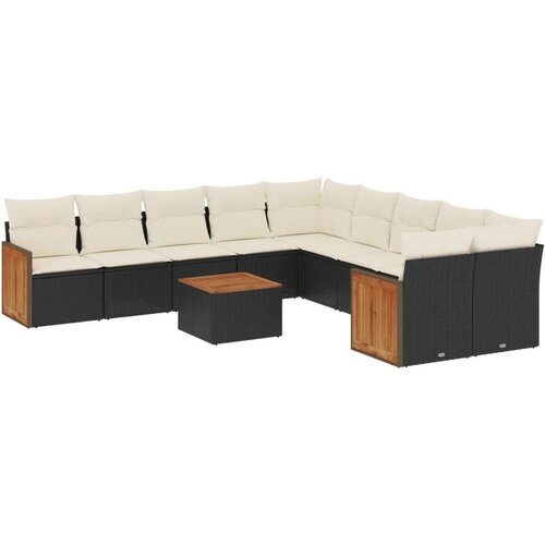 VidaXL 11-dijelni set vrtnih sofa od poliratana s jastucima crni Slike