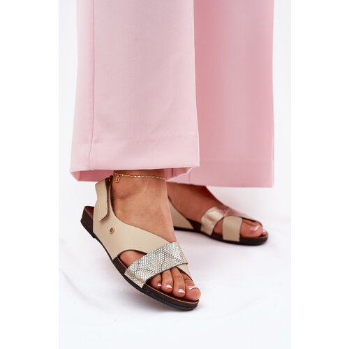 Zazoo Leather Velcro Sandals Beige-Gold 40141 Slike