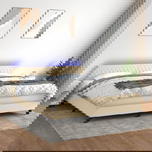 VidaXL Box spring postelja z vzmetnico LED krem 180x200 cm blago Slike