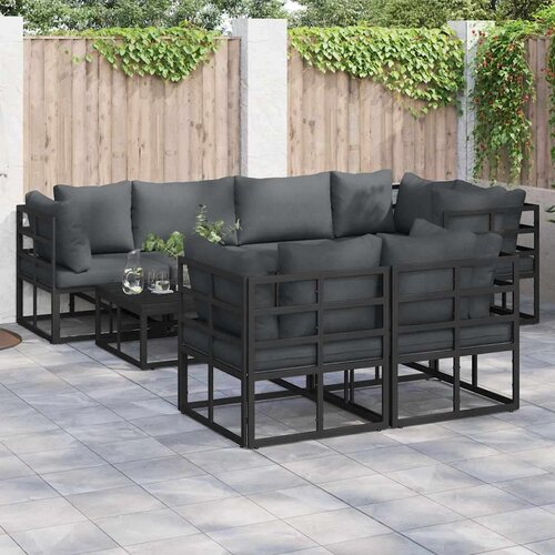 vidaXL Vrtna sedežna garnitura 7 pcs Črna 283 x 143 x 71 cm Aluminij Cene