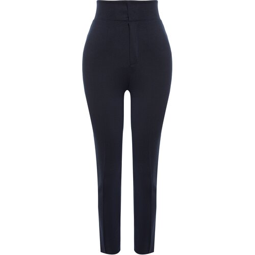 Trendyol Navy Blue High Waist Lifter Ribbed Elastic Waist Slim Fit Thick Knitted Pants Cene