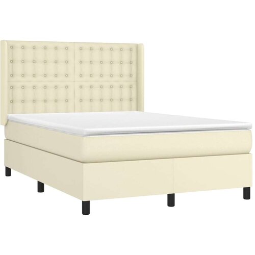 Krevet s oprugama i madracem krem 140 x 190 cm od umjetne kože Slike