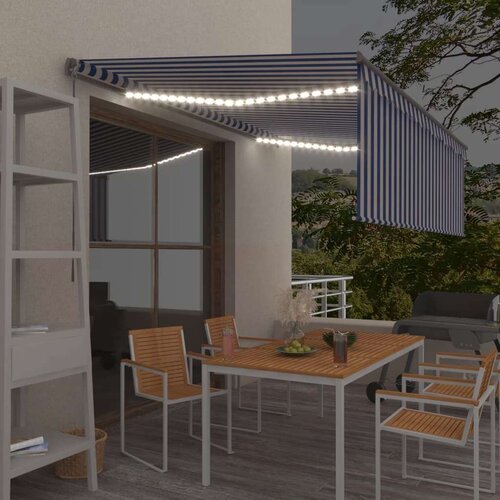 vidaXL Ročno zložljiva tenda s senčilom LED 4x3 m modra in bela Cene