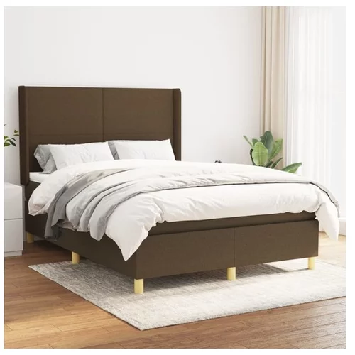  Box spring postelja z vzmetnico temno rjav 140x190 cm blago