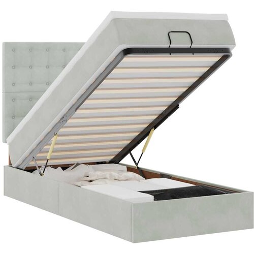 Maison Chic Otomanski Posteljni okvir - Enojna postelja - Postelja za odrasle z vzmetnicami siv 90x190cm žamet-J2110, (21771451) Cene