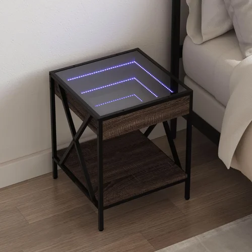 vidaXL Nočna mizica z neskončnimi LED rjavi hrast 40x40x49 cm