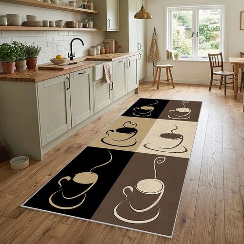  Staza za kuhinju 80x160cm sa gumenom podlogom &ndash; Coffee time V crni, VKG-031 Cene
