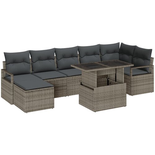 vidaXL 8-delni vrtni sofa set z blazinami siva poli ratan, 2-sedežni vrtni sofa s shrambo in blazinami siva poli ratan Cene
