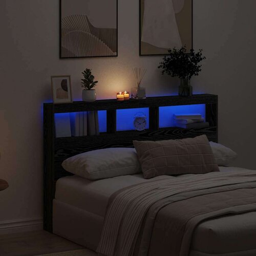 Ormarić za uzglavlje LED boja crni hrasta 160x17x102 cm Slike
