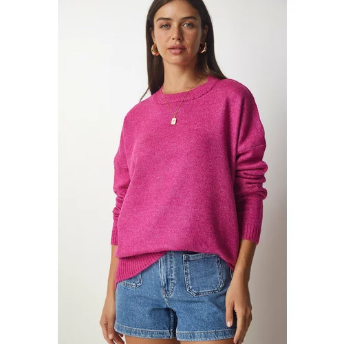 Happiness İstanbul Women's Pink Crew Neck Oversized Knitwear Sweater