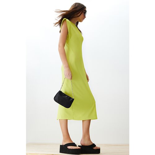 Trendyol Lime Personals Collar Moon Sleeve Midi Knitted Midi Dress Slike