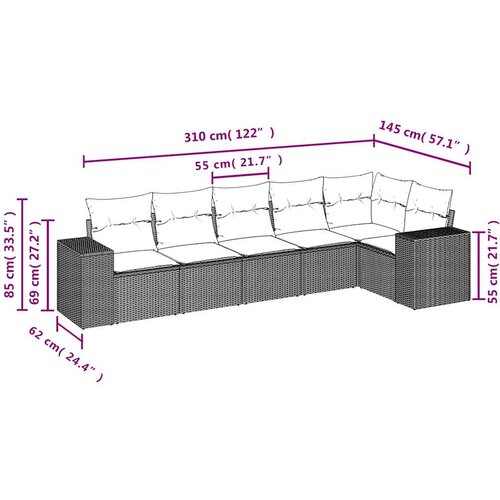  6-dijelni set vrtnih sofa s jastucima crni od poliratana Crna 83 x 62 x 69 cm Slike