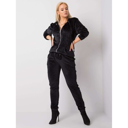 Fashion Hunters Black plus size velor set Slike