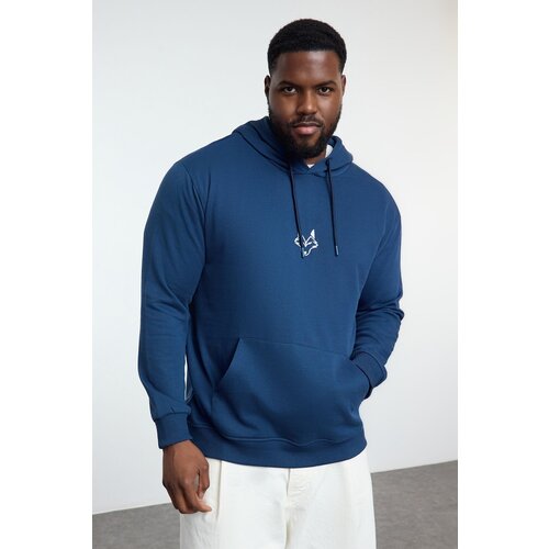 Trendyol Plus Size Indigo Regular/Normal Cut Hooded Sweatshirt with Polar Fleece Inside Slike