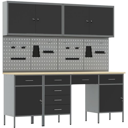 VidaXL 10-delni set delovne mize črni jeklo, (22047504) Slike