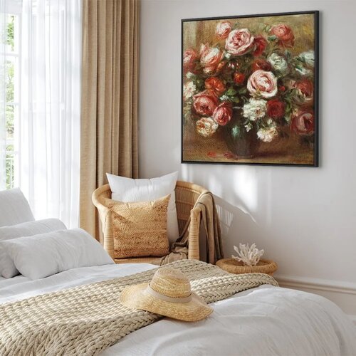  Slika - Pierre-Auguste Renoir – Still Life with Roses 80x80 U crnom drvenom okviru Cene