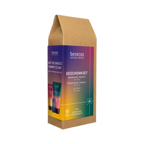 Benecos Natural Basics Intensiv darilni set - krema za roke, losjon za telo in balzam za ustnice Slike
