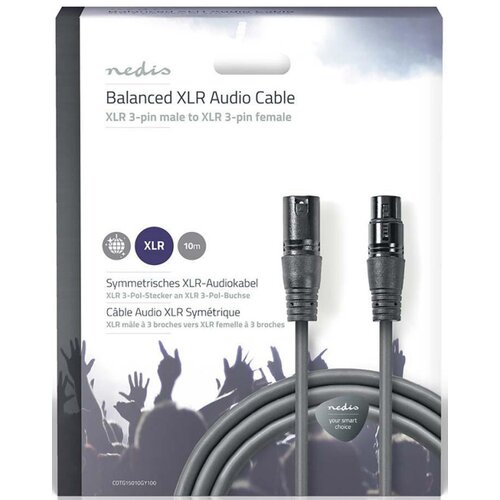 Nedis COTG15010GY100, Balansirani audio kabl, XLR 3-pinski mu&amp;scaron;ki, XLR 3-pinski ženski, Niklovani, 10,0 m, Slike