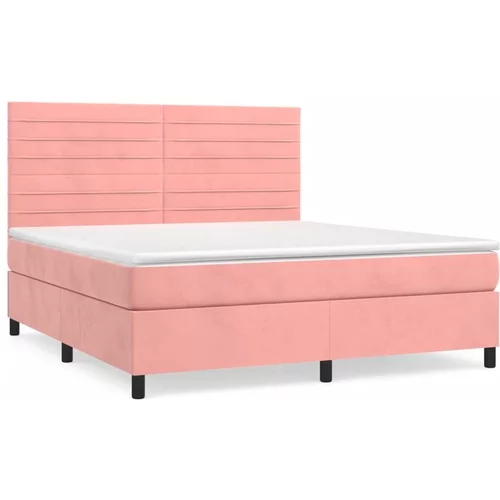 vidaXL Box spring postelja z vzmetnico roza 180x200 cm žamet