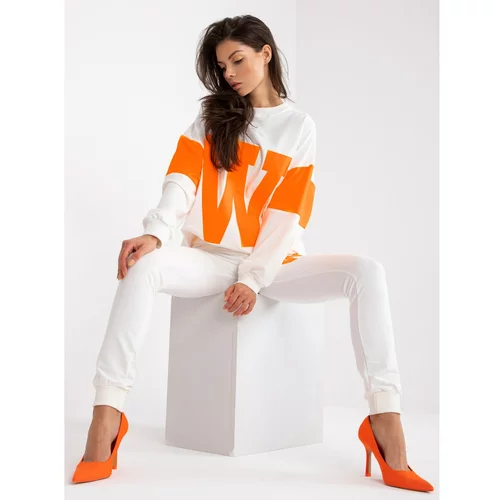Fashion Hunters White and orange cotton sweatshirt set