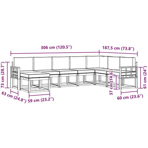  Set vanjskih sofa 8 kom. Bijela i krem Smeđa 306 x 187,5 x 73 cm Slike