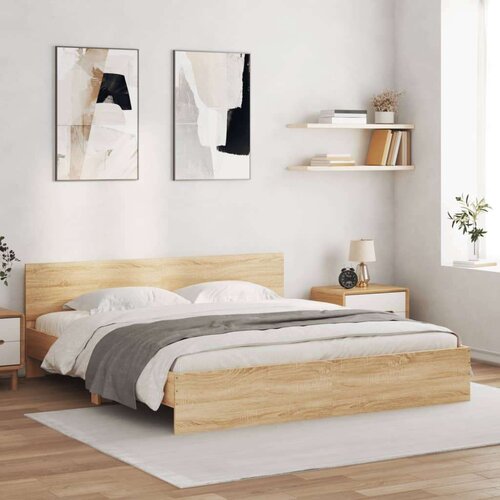 VidaXL okvir kreveta s uzglavljem boja hrasta sonome 200 x 200 cm Slike