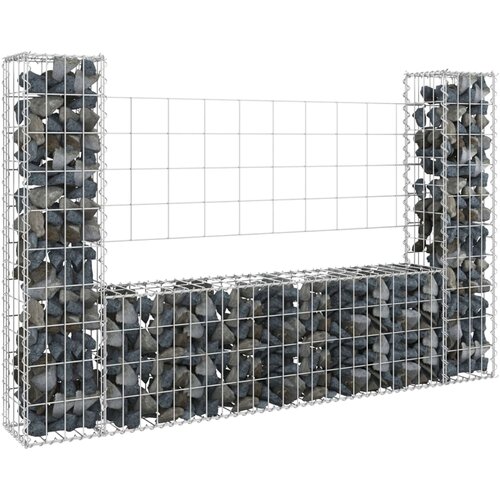 VidaXL Gabionska ko&amp;scaron;ara U-oblika s 2 stupa 140 x 20 x 100 cm željezna Slike