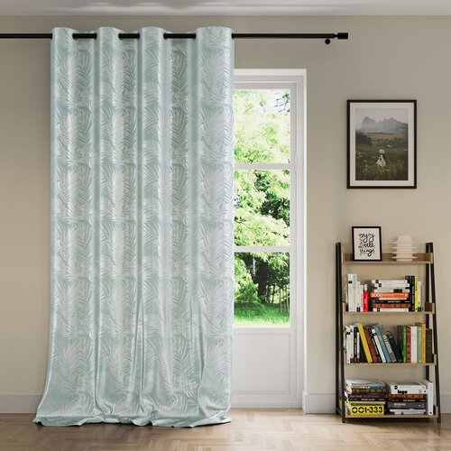  Curtain SILVERLEAVES color mint printed style glamor silver eyelets velvet 140x245 AmeliaHome Slike