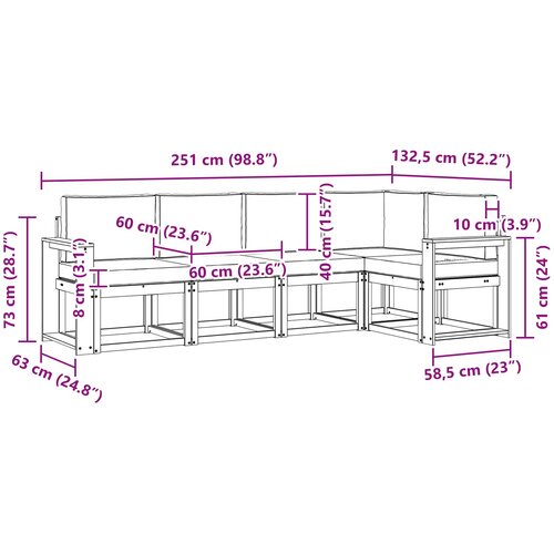  Set vanjskih sofa 5 kom. Prirodna i svijetlo siva Smeđa 251 x 132,5 x 73 cm Slike