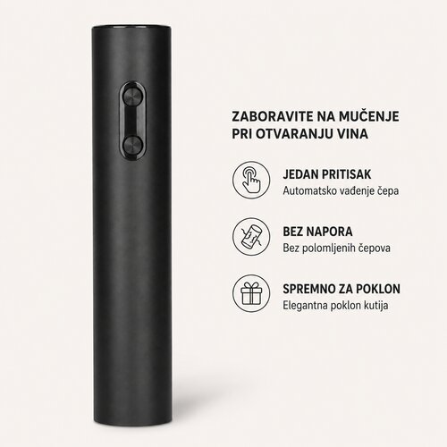  Električni otvarač za vino TORO - automatsko vađenje čepa, poklon kutija, crni Slike