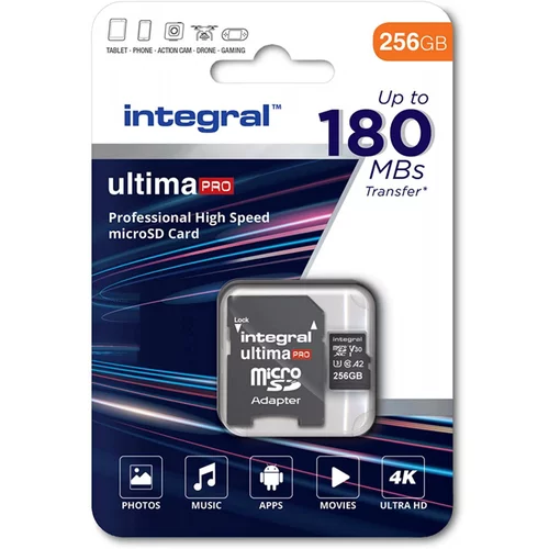 Integral Spominska kartica Micro SDXC V30 UHS-I U3, 256 GB + adapter