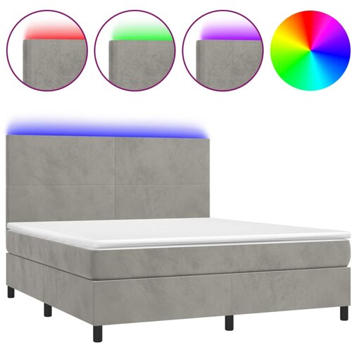 VidaXL Krevet box spring s madracem LED svjetlosivi 160x200 cm bar&amp;scaron;un Slike