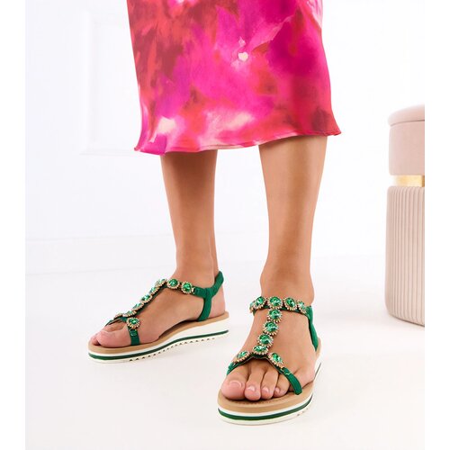 Gemre Green sandals adorned with rhinestones Klaura Cene