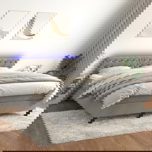 vidaXL Krevet box spring s madracem LED svjetlosivi 140x190 cm baršun Cijene